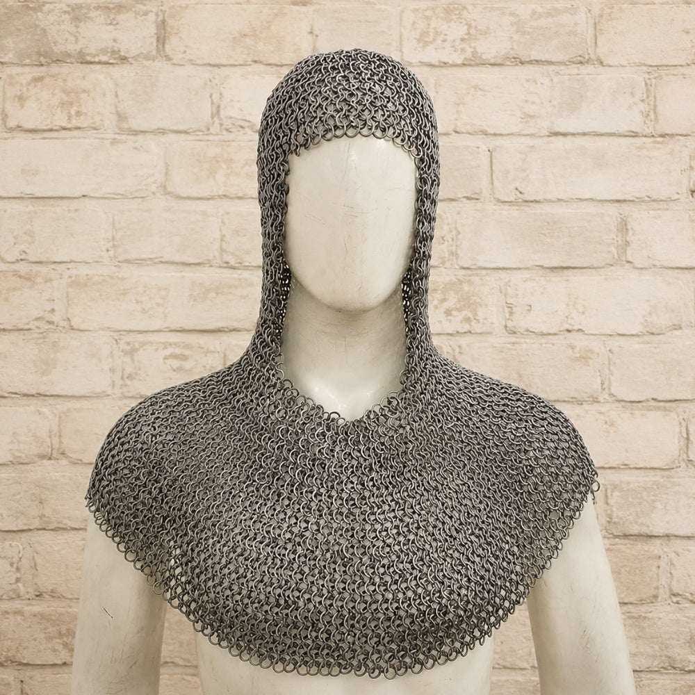 8mm Riveted Chainmail Shirt – Half Sleeve Medieval Haubergeon with Brass Edge