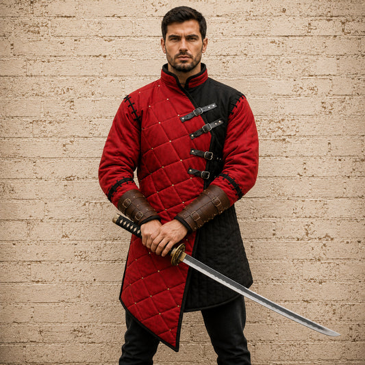 Witcher-Inspired Grey & Black Gambeson – Renaissance Fair Costume