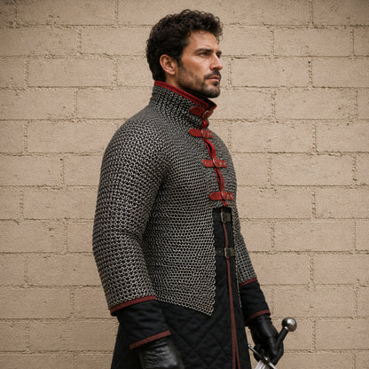 Chainmail Half Hauberk – 9MM Flat Riveted Rings with Leather Trim