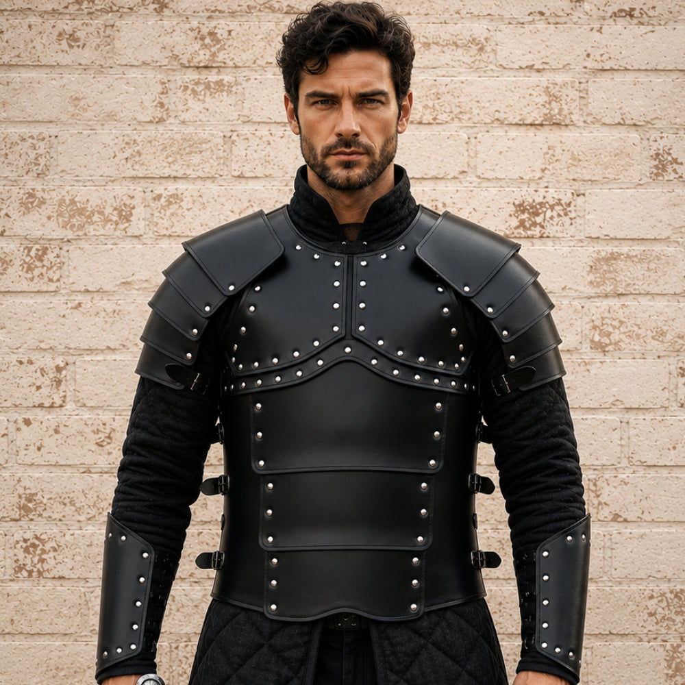 Greek Leather Breastplate Armor with Shoulder Guards – Medieval LARP & Reenactment Armor Set