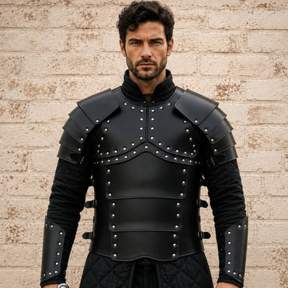 Greek Leather Breastplate Armor with Shoulder Guards – Medieval LARP & Reenactment Armor Set