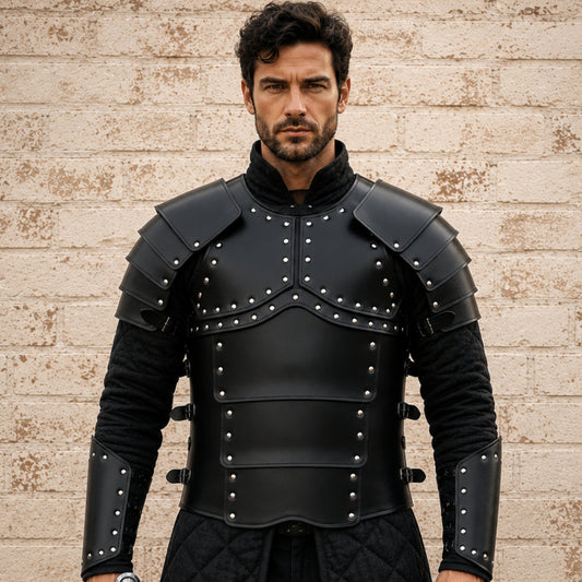 Greek Leather Breastplate Armor with Shoulder Guards – Medieval LARP & Reenactment Armor Set