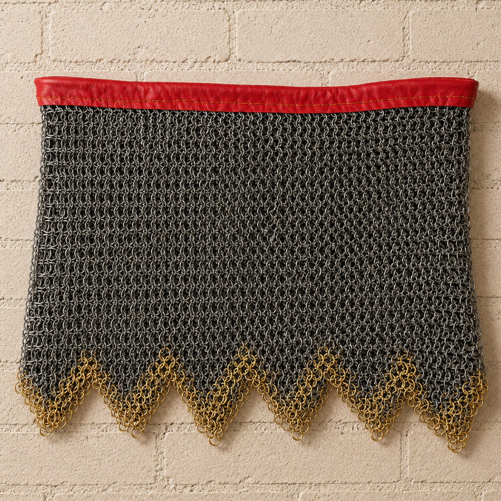 Medieval Chainmail Skirt – 9mm Mild Steel Flat Riveted Armor with Brass Trim | Viking & LARP Armor