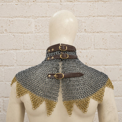 Chainmail Gorget Collar with Zig-Zag Brass Edges – 9mm Flat Riveted Rings