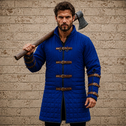 Quilted Viking Gambeson – Navy Blue Medieval Costume | LARP, Renaissance & Halloween Outfit