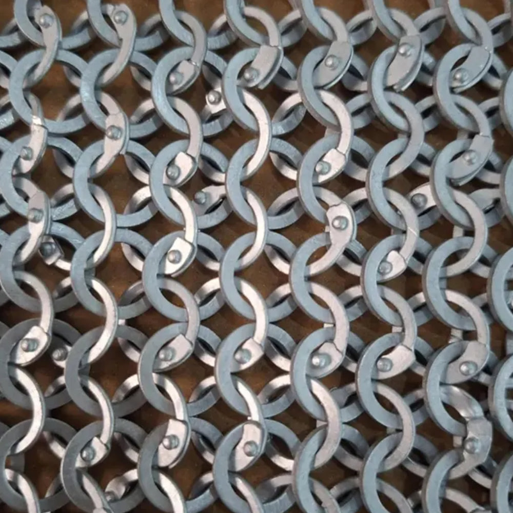 Dark Gray Aluminum Chainmail Hauberk – 9mm Flat Ring Half Sleeve Front Open Armor