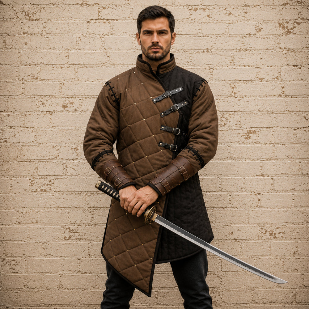 Witcher-Inspired Grey & Black Gambeson – Renaissance Fair Costume