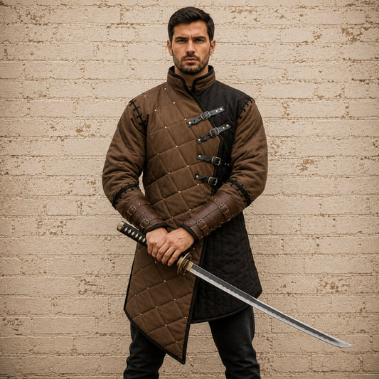 Witcher-Inspired Grey & Black Gambeson – Renaissance Fair Costume