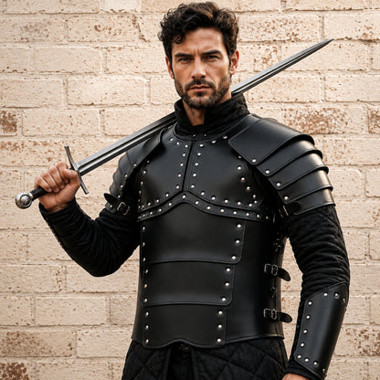Greek Leather Breastplate Armor with Shoulder Guards – Medieval LARP & Reenactment Armor Set