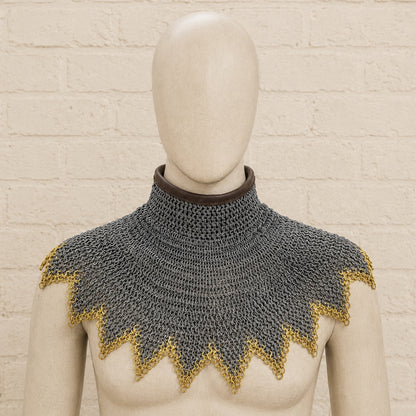 Medieval Chainmail Collar – 6mm Flat Ring with Brass Zigzag Edges for Neck Protection