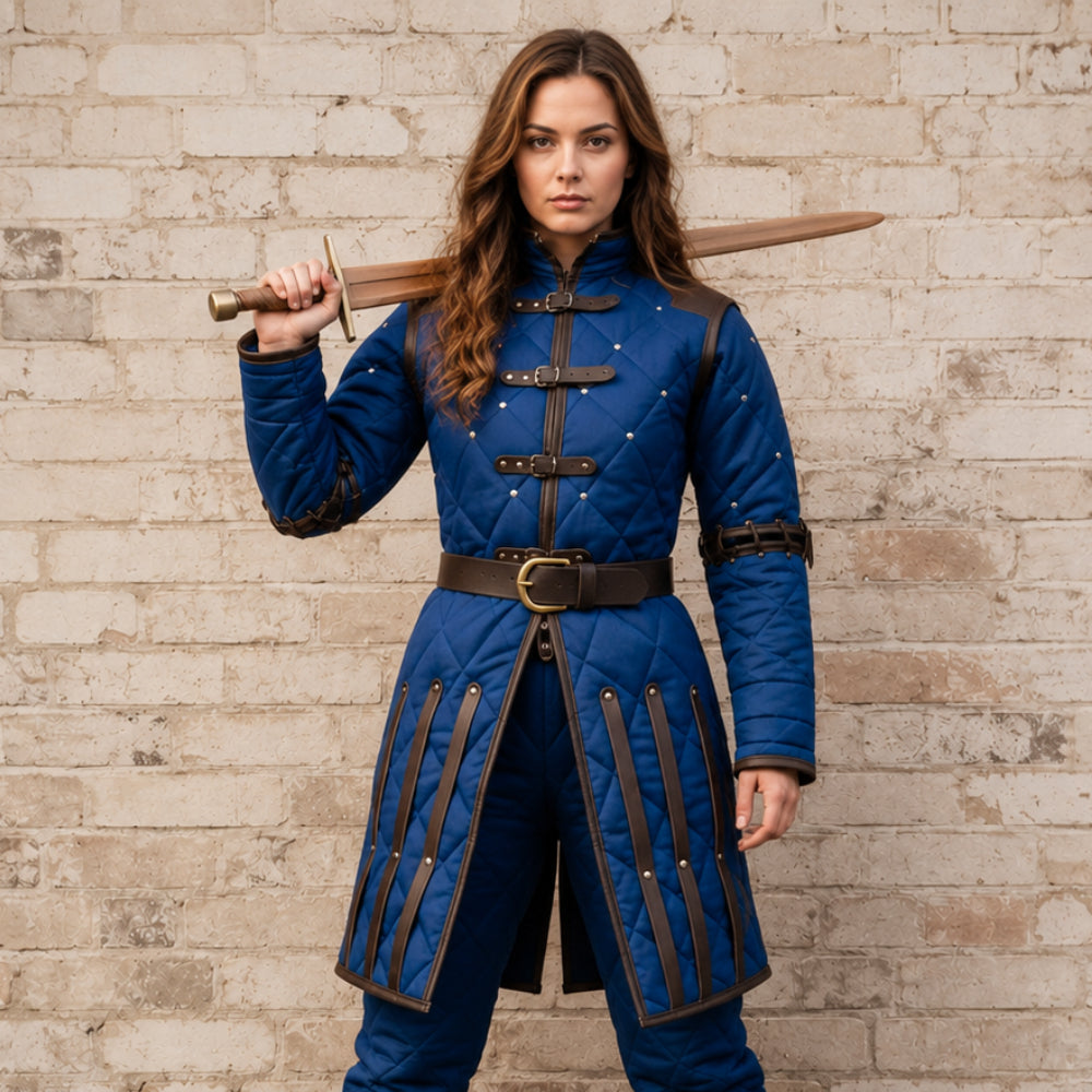 Medieval Gambeson Armor with Brown Leather Trim – Ren Faire, LARP & Halloween Costume