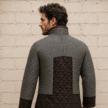 Chainmail Half Hauberk – 9MM Flat Riveted Rings with Leather Trim