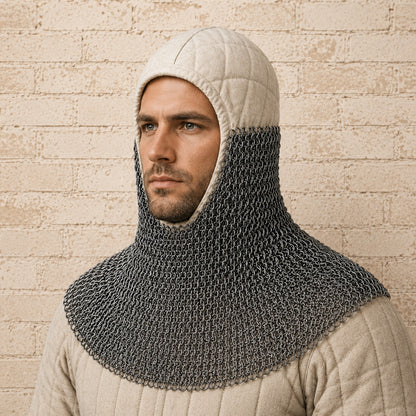 Medieval Chainmail Coif with Padded Cotton Lining – 9mm Mild Steel Rings | LARP & Medieval Armor