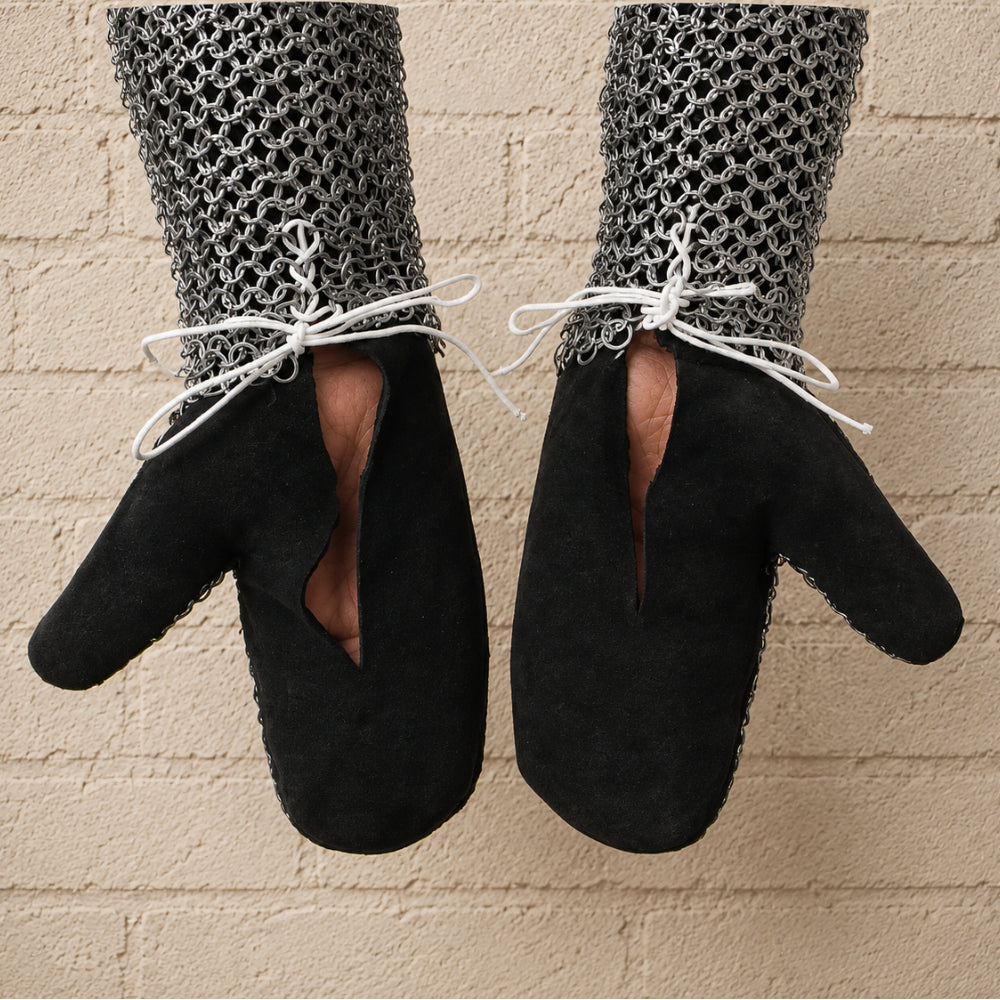 9MM Mild Steel Chainmail Hauberk with Attached Gloves – Flat Riveted Medieval Armor