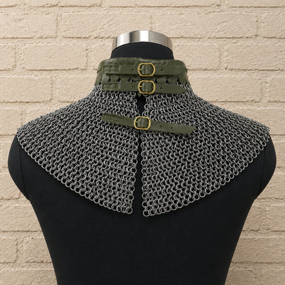6mm Flat Riveted Chainmail Gorget with Washer Rings – Medieval Collar for Halloween, LARP & Cosplay