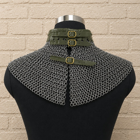 6mm Flat Riveted Chainmail Gorget with Washer Rings – Medieval Collar for Halloween, LARP & Cosplay