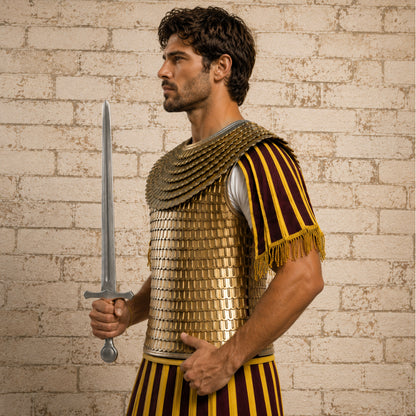 Brass Scale Lorica Squamata Armor – Roman Empire Scale Mail with Leather Trim Edges