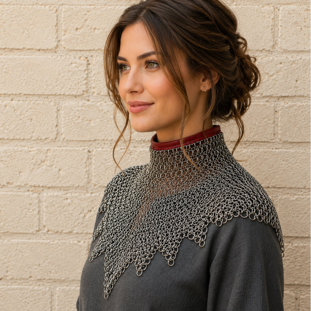 9mm Stainless Steel Chainmail Gorget Collar – Medieval Halloween Costume Armor