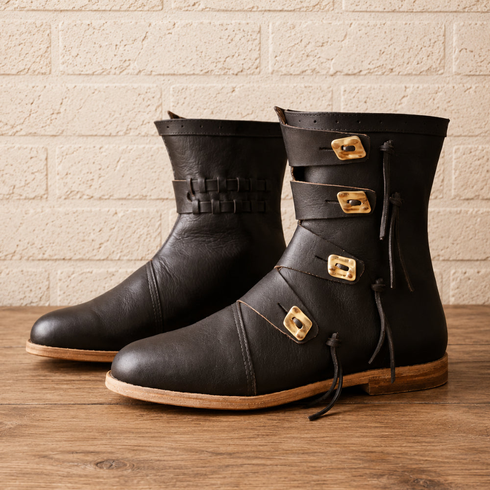 Viking Leather Ankle Boots – Handmade Medieval Renaissance Shoes for LARP, Cosplay & Historical Reenactment