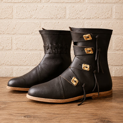 Viking Leather Ankle Boots – Handmade Medieval Renaissance Shoes for LARP, Cosplay & Historical Reenactment