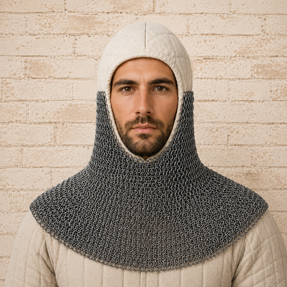 Medieval Chainmail Coif with Padded Cotton Lining – 9mm Mild Steel Rings | LARP & Medieval Armor