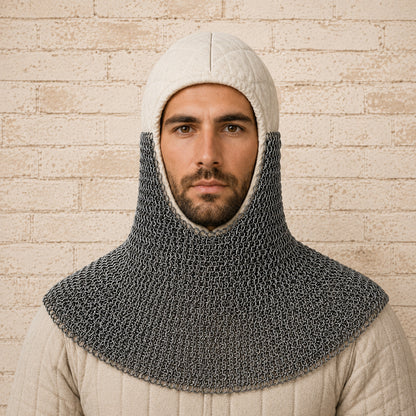 Medieval Chainmail Coif with Padded Cotton Lining – 9mm Mild Steel Rings | LARP & Medieval Armor