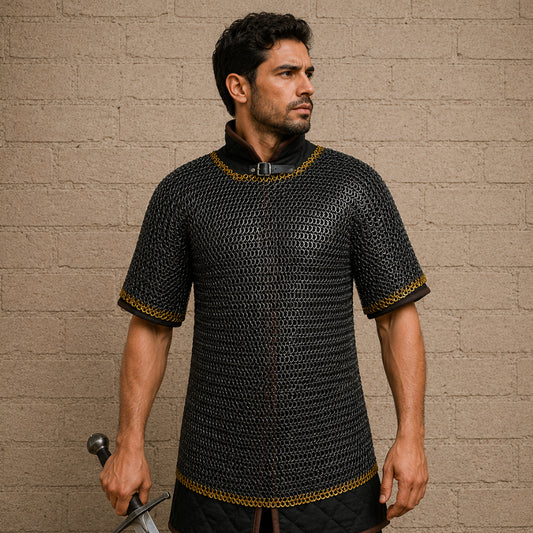 9mm Haubergeon Chainmail Shirt with Brass Trim – Flat Riveted Ring Armor
