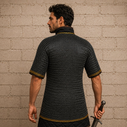 9mm Haubergeon Chainmail Shirt with Brass Trim – Flat Riveted Ring Armor