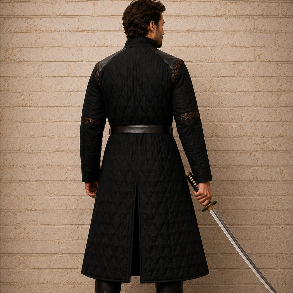 Medieval Padded Gambeson with Brown Leather Trim – Viking LARP Armor