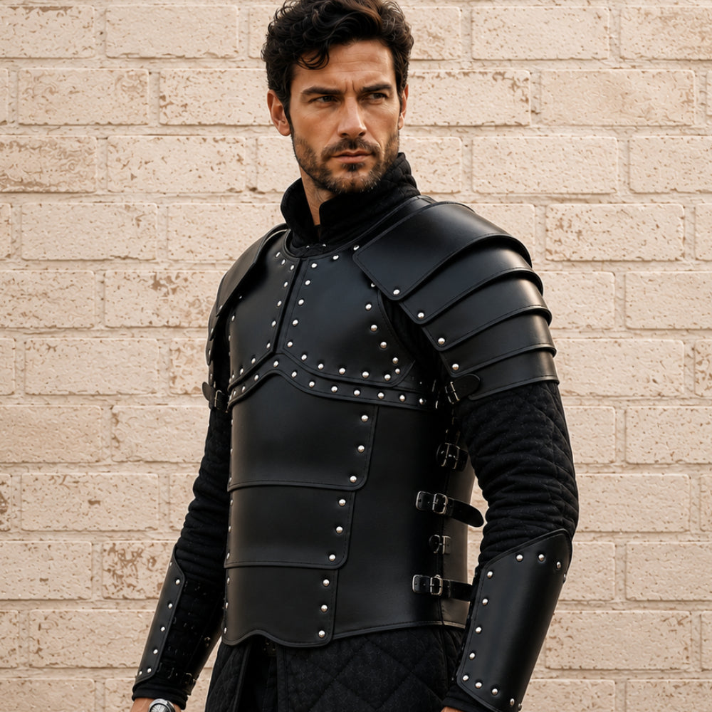 Greek Leather Breastplate Armor with Shoulder Guards – Medieval LARP & Reenactment Armor Set