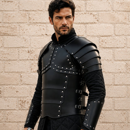 Greek Leather Breastplate Armor with Shoulder Guards – Medieval LARP & Reenactment Armor Set