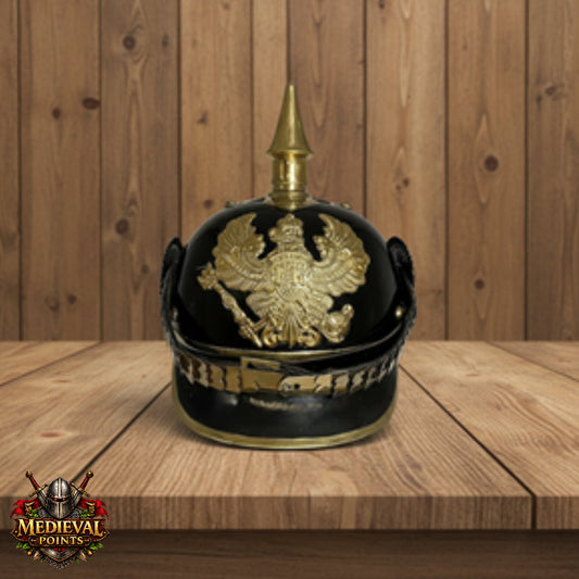Black German Pickelhaube Helmet Prussian Spiked Military Armor Replica Hat
