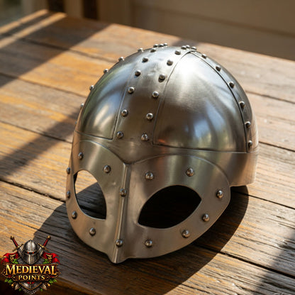 Viking Helmet: Gjermundbu Helmet , Warrior Costume wooden stand - LARP, SCA Armour