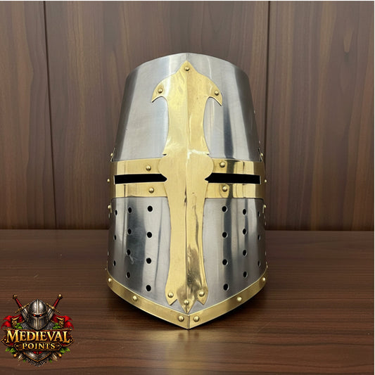 Crusader Helmet Brass Trim – Knights Templar Helmet Practice Armor for Reenactment & Cosplay