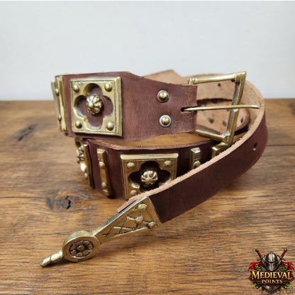 Artisan Medieval Brass & Leather Armor Belt – Renaissance Faire & Historical Costume Accessory