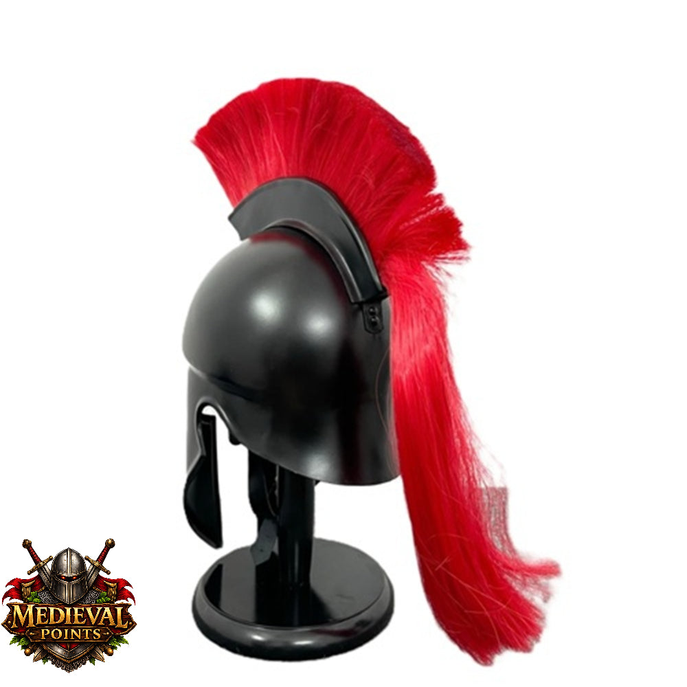 Black Corinthian Helmet : Corinthian Helmet Red Hair  With Wooden Stand