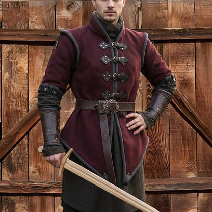 Medieval Padded Gambeson with Brown Leather Trim: Viking Costume for events