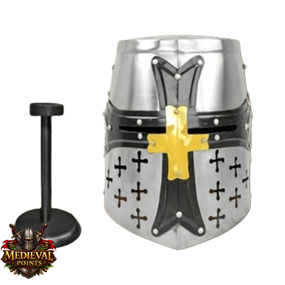 Special Edition Templar Crusader Knight Helmet with Display Stand ,Gift for Him