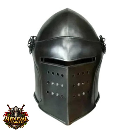 Black Barbute Helmet | Barbuta Reenactment Helmet | With Stand For Cosplay And Costumes