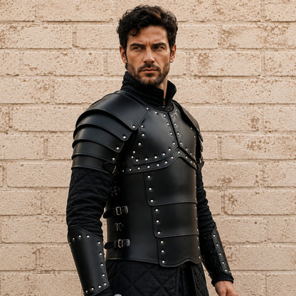 Greek Leather Breastplate Armor with Shoulder Guards – Medieval LARP & Reenactment Armor Set