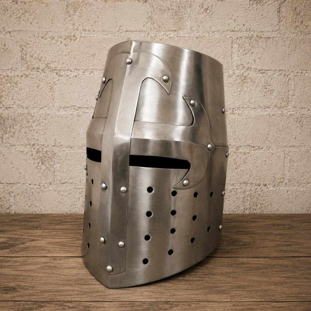 Medieval Knight Templar Helmet – Crusader Armor with Display Stand