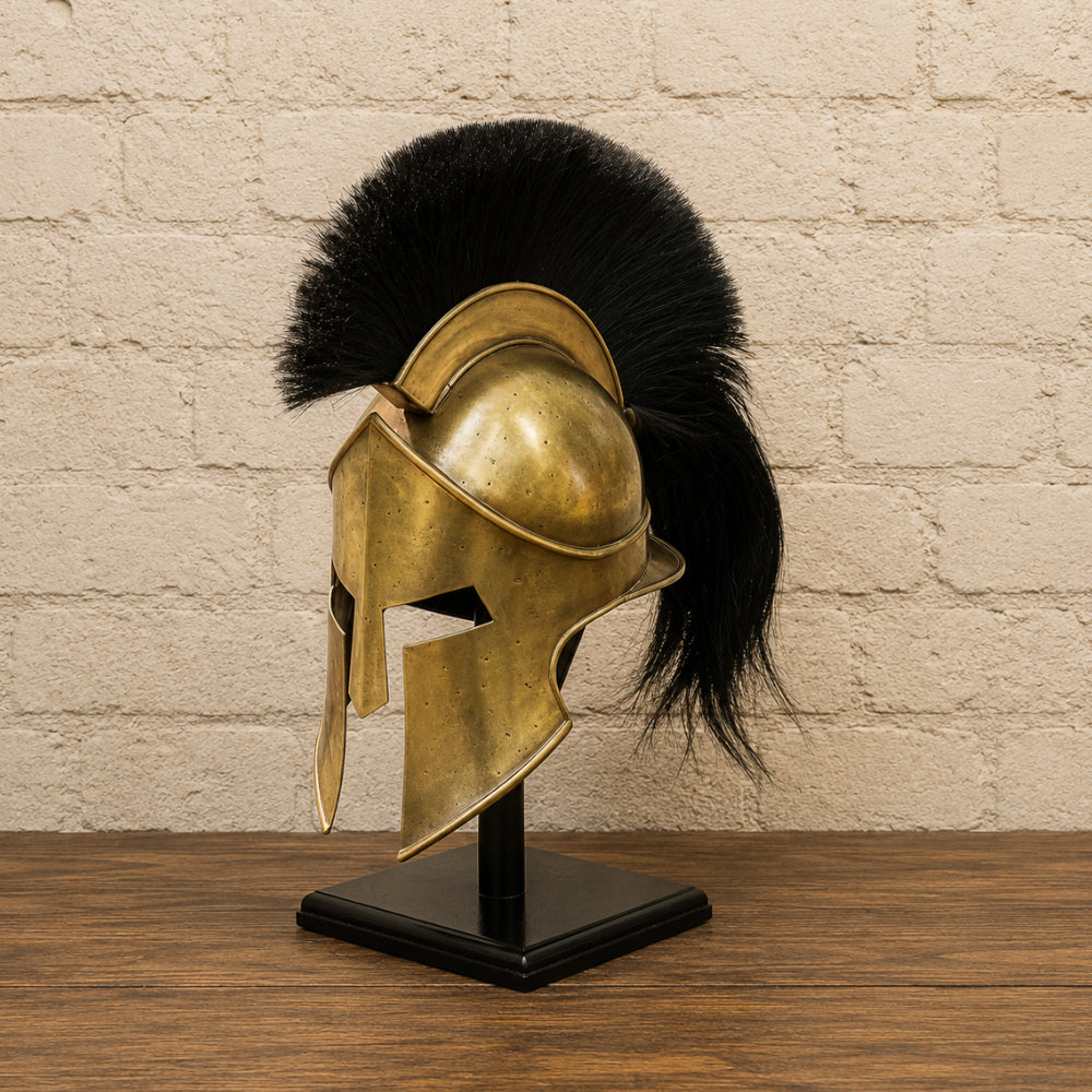 King Leonidas Spartan Helmet Replica with Wooden Display Stand