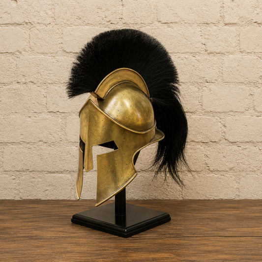 King Leonidas Spartan Helmet Replica with Wooden Display Stand