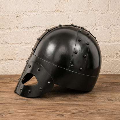 Viking Warrior Mask Helmet – Handmade Black 18 Gauge Steel Helm for LARP, Cosplay & Reenactment