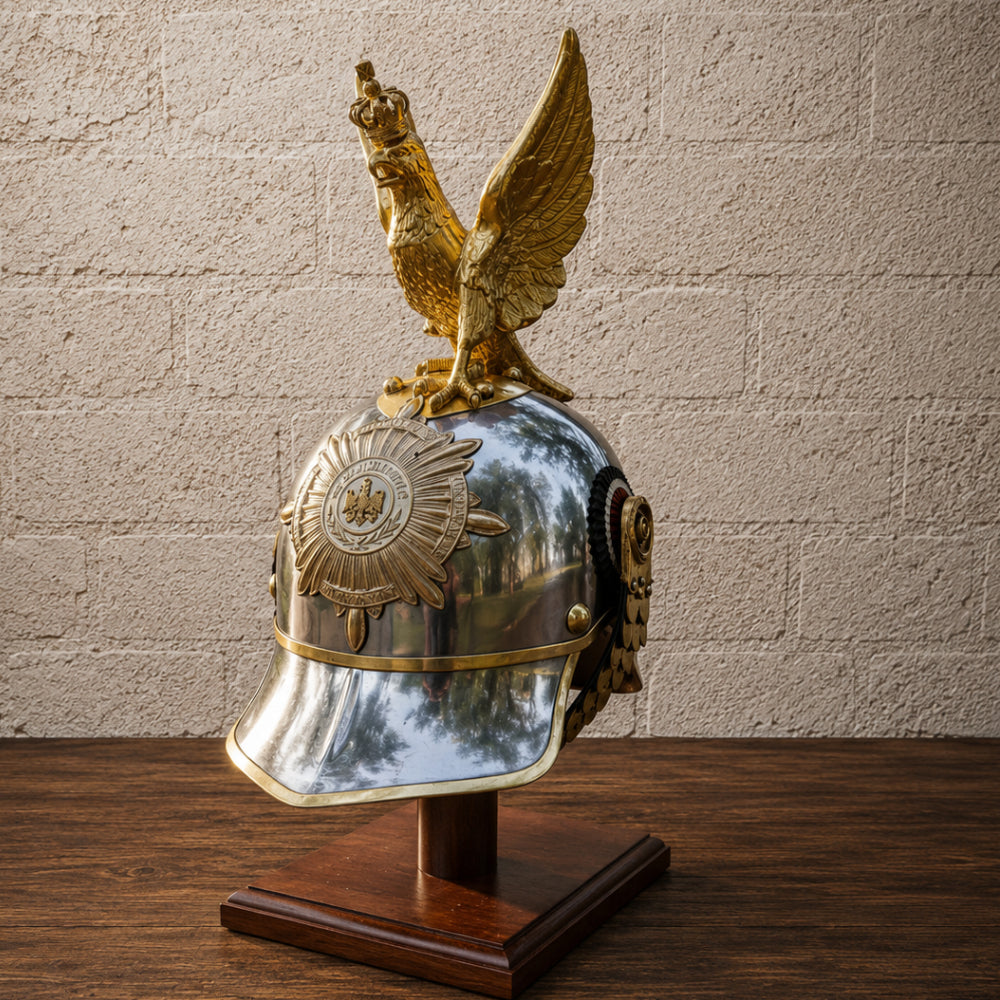 German Pickelhaube Spiked Helmet with Prussian Eagle Crest – Military Replica