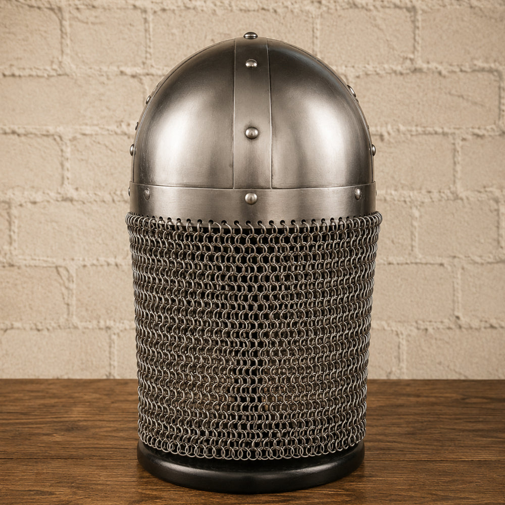 Viking Vendel Spectacle Helmet with Chainmail – Medieval Norse Warrior Armor Display