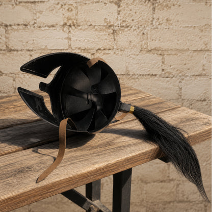 Greek Corinthian Helmet Replica with Wooden Display Stand – Ancient Warrior Armor Collectible
