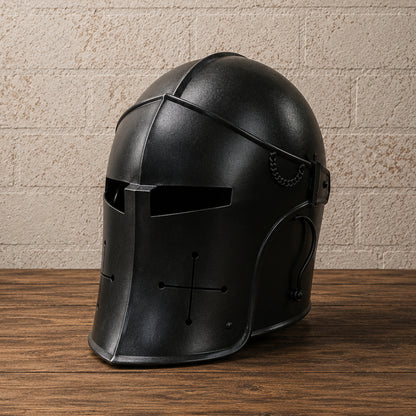 Medieval Black Barbute Helmet with Cross Ventilation – Wearable Knight Armor Replica