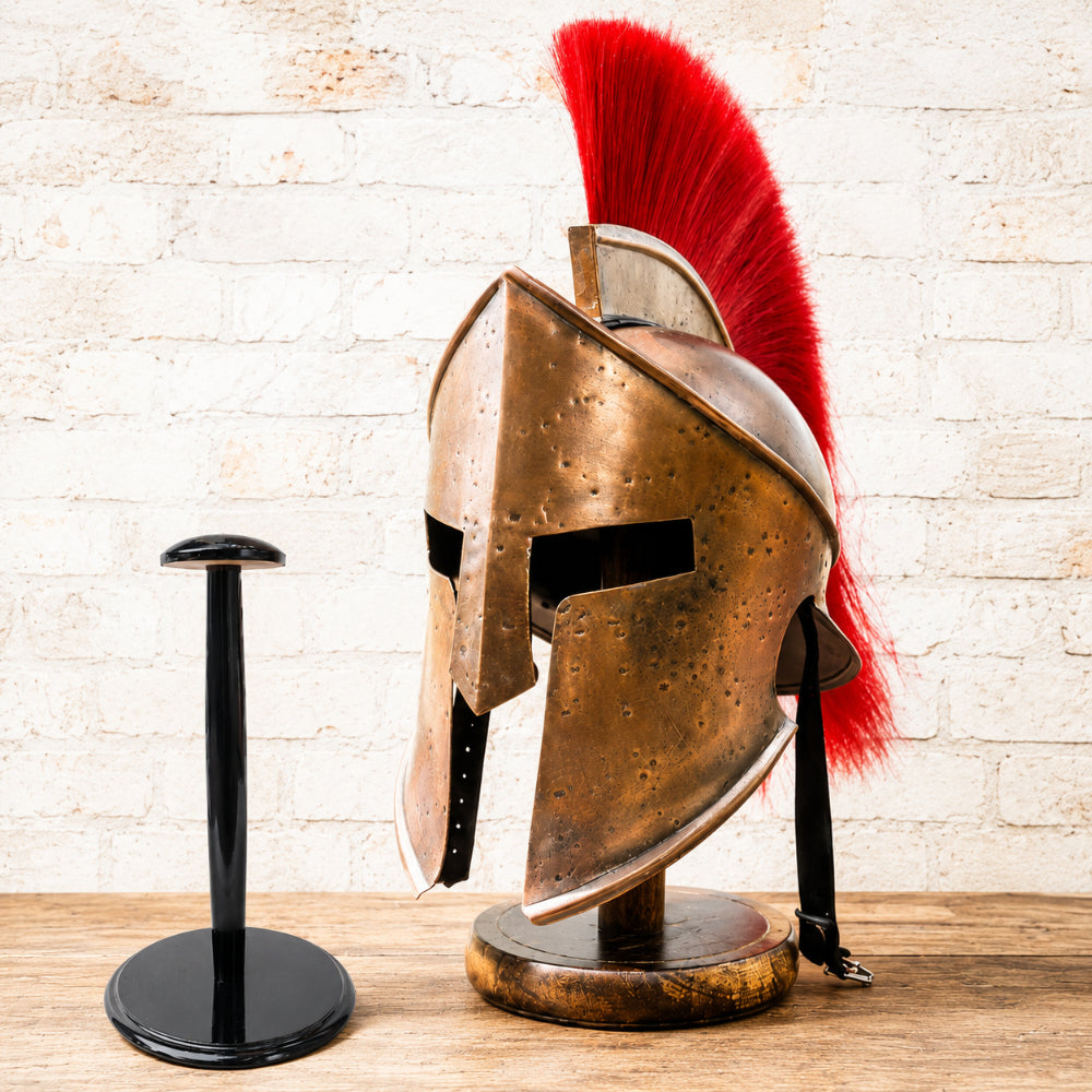 King Leonidas 300 Spartan Warrior Helmet with Red Crest & Wooden Stand