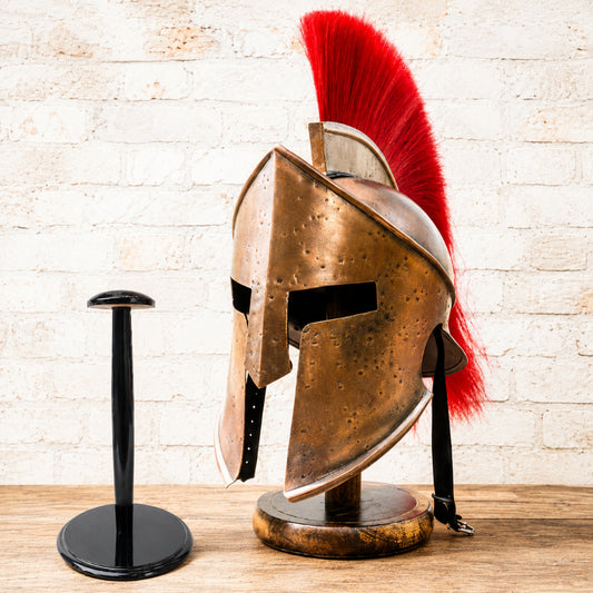 King Leonidas 300 Spartan Warrior Helmet with Red Crest & Wooden Stand